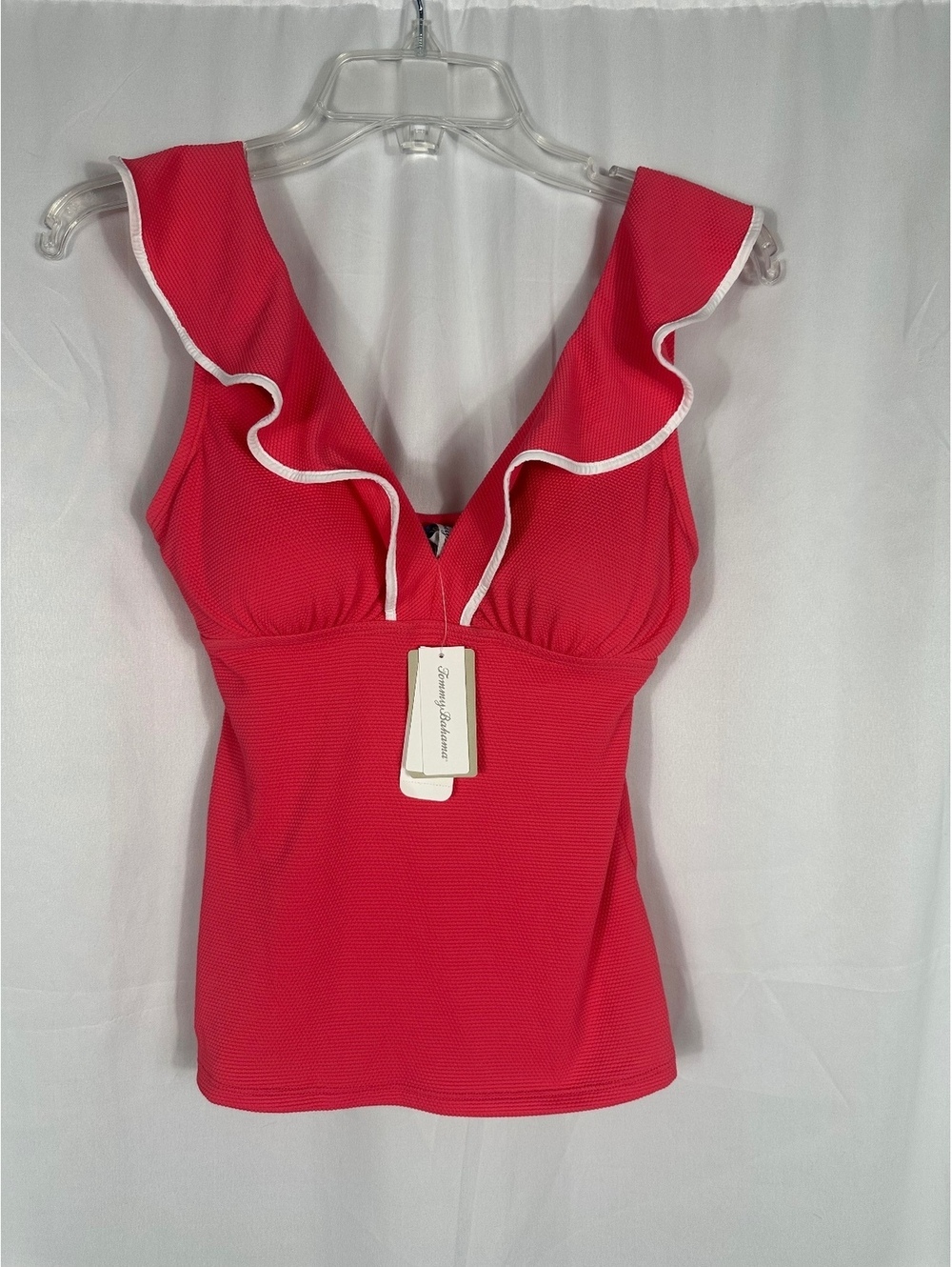 Tommy Bahama Island Cays Cabana Ruffle Tankini Top XS Coral Coast